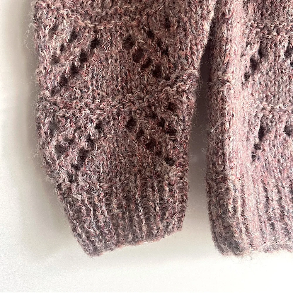 Handmade Crochet Sweater with Wide Rounded Peter Pan Collar in Pink - Picture 5 of 10